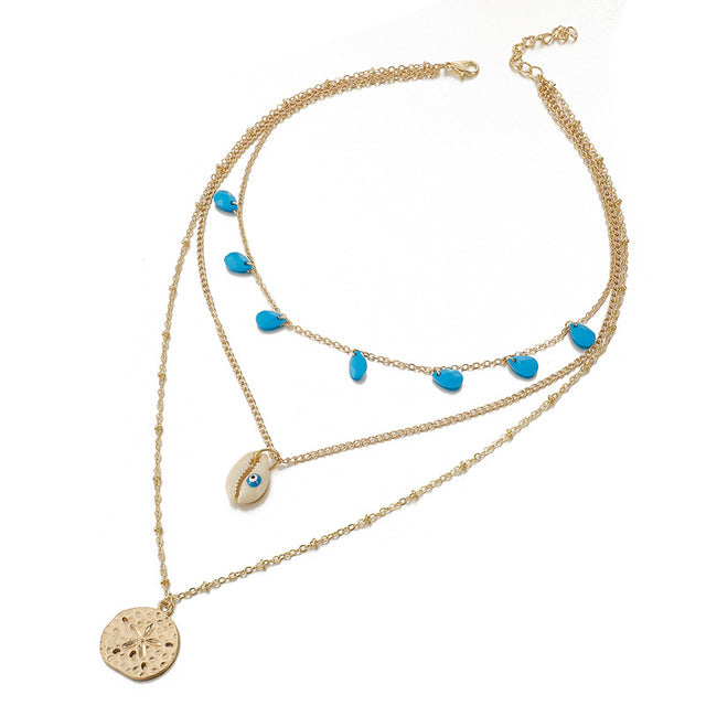 Boho Multi Layered Women Necklace Blue Eye Girl Necklace Pendant Starfish Jewelry Birthday Party Gift