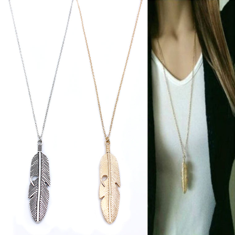 Simple Classic pendant Necklace Feather Necklace Long Sweater Chain Statement Jewelry choker Necklace for Women leaf Chocker